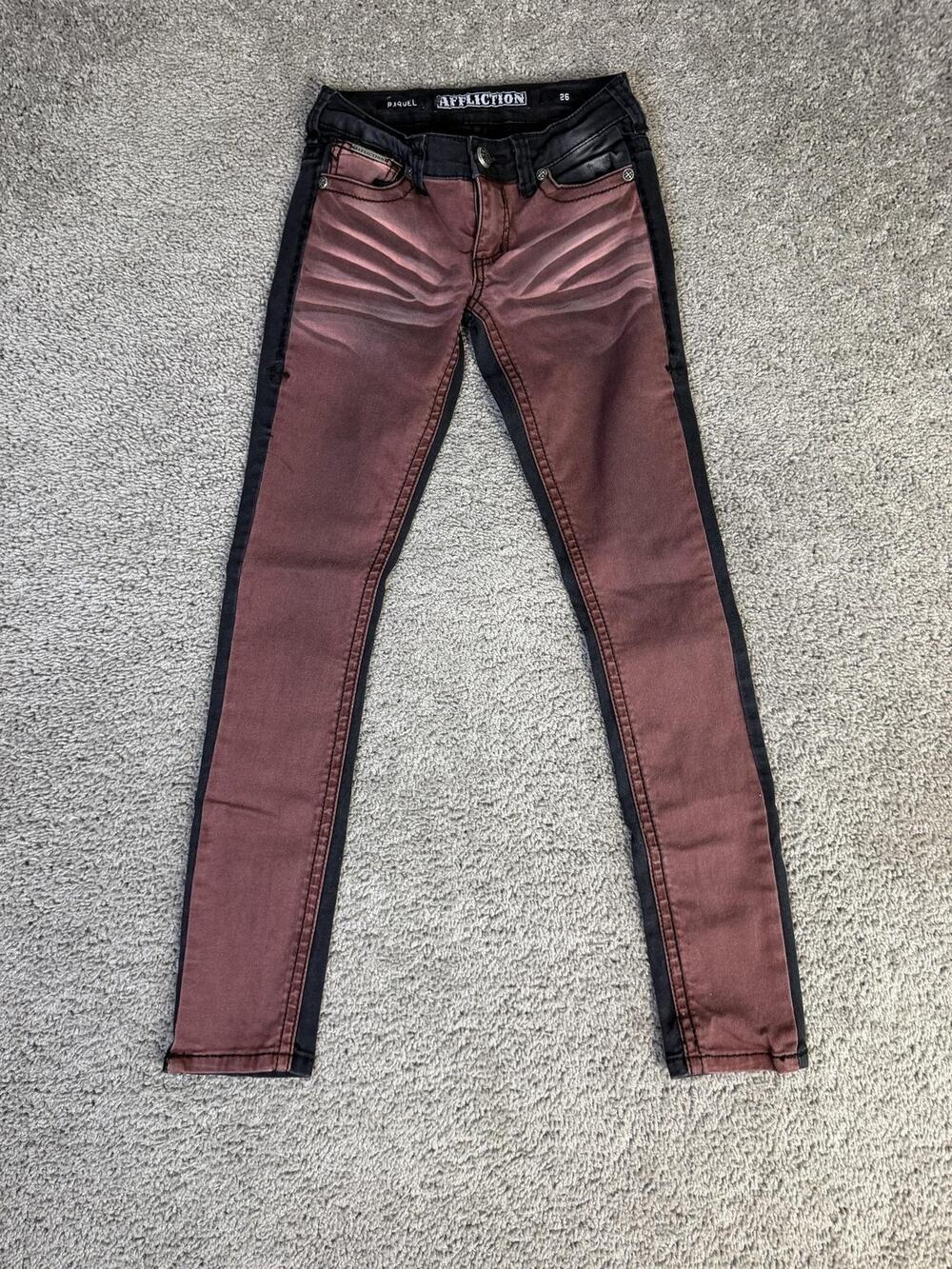 Affliction Jeans Womens 26 Red Raquel Skinny Studded Stretch 29.5 Inseam